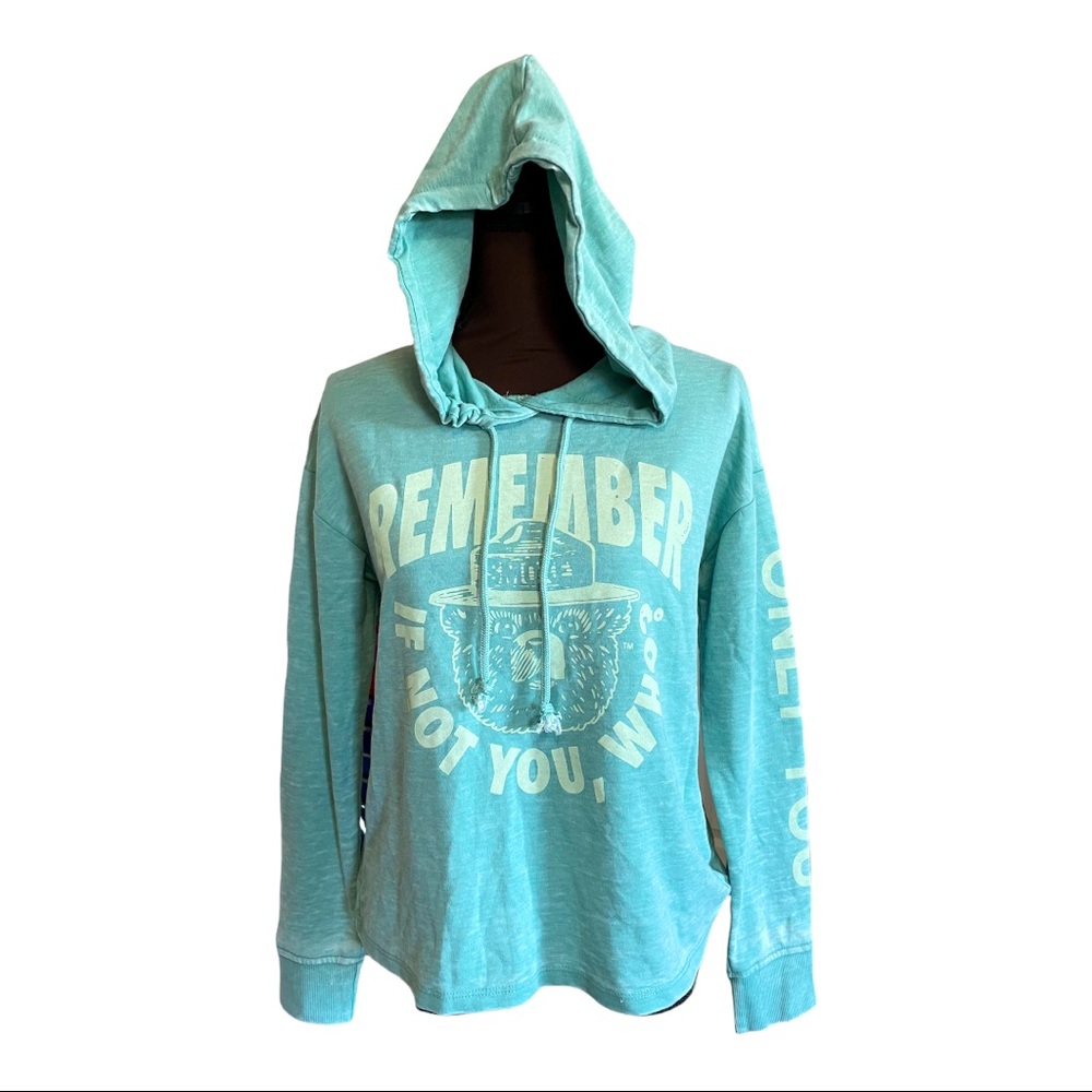 Official Smokey the Bear real long sleeve hoodie lightweight size small NWT